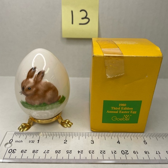 Goebel White and Brown Easter Egg with Rabbit Design - Picture 1 of 7